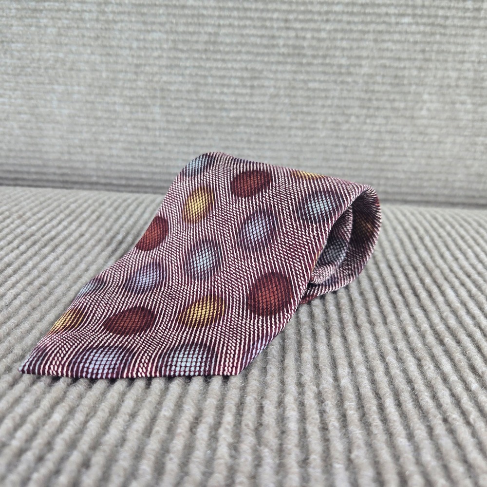 John Henry Mens Burgundy Silk Polka Dot Geometric Necktie